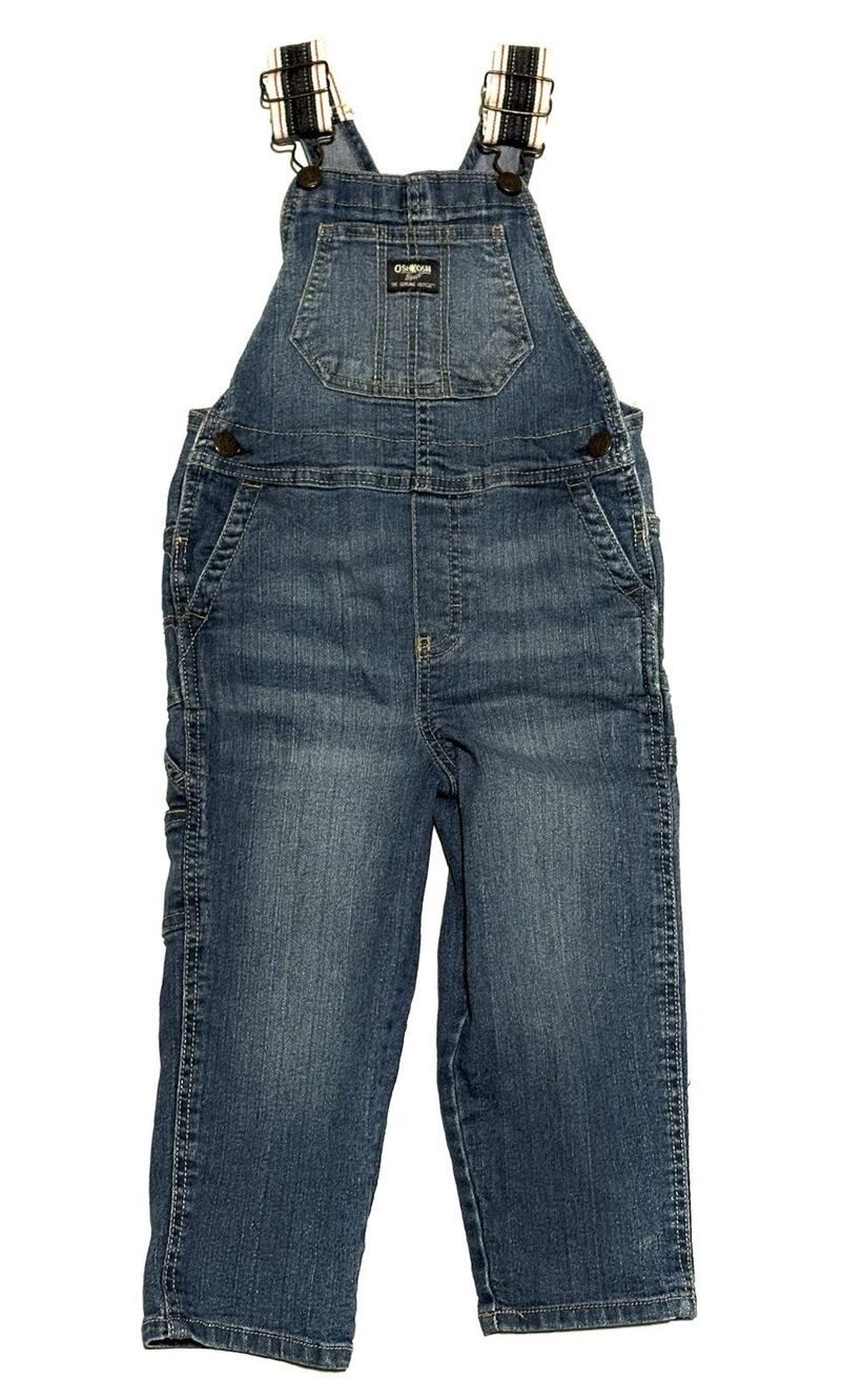 Osh Gosh Bgosh Overalls 4T Blue Denim Striped Straps Red 4 Toddler Medium Wash